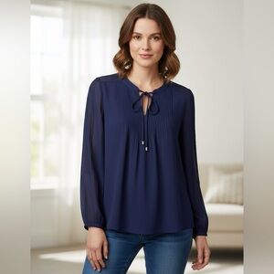 White House Black Market Navy Blouse size 14